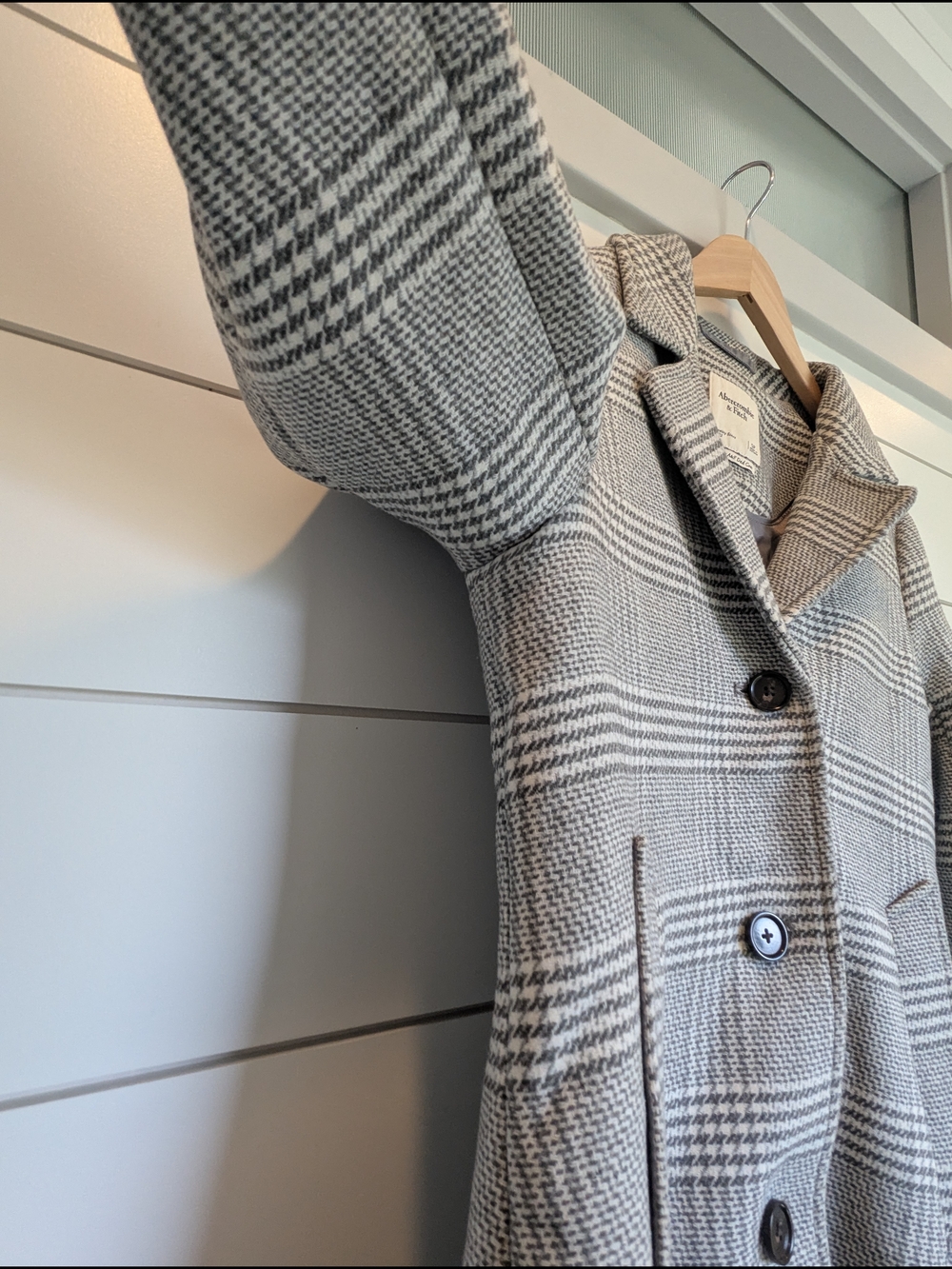 Abercrombie & Fitch Dad Pea Coat Grey Plaid Button Up Wool Blend Small Petite - Picture 7 of 16